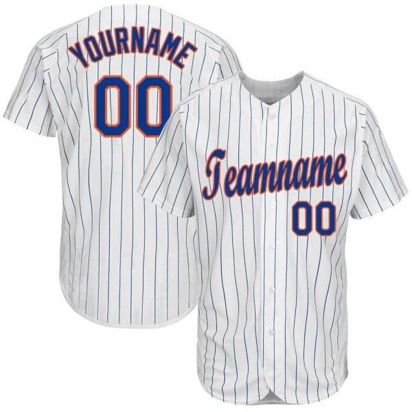 Custom Black Jersey, Personalized Black Baseball Jersey, Custom Baseball Jersey, Custom White Royal Pinstripe Royal-Orange Baseball Jersey Jezsport.com