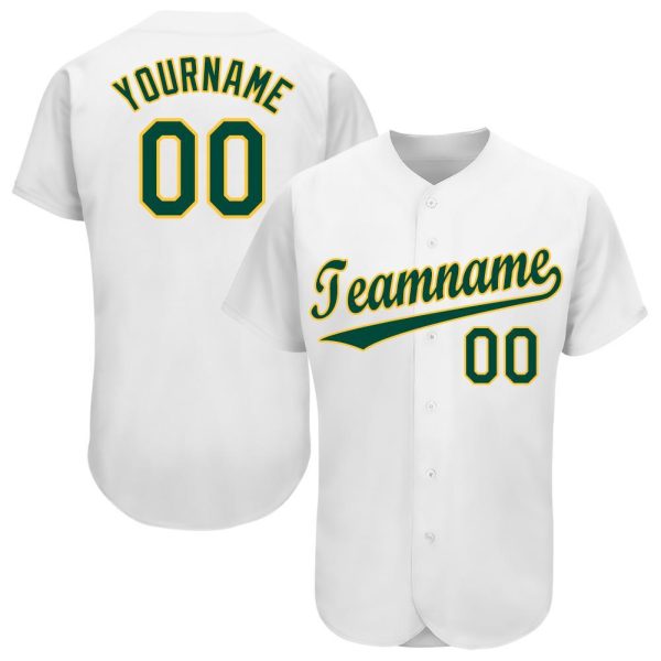 Custom Black Jersey, Personalized Black Baseball Jersey, Custom Baseball Jersey, Custom White Green-Gold Baseball Jersey Jezsport.com