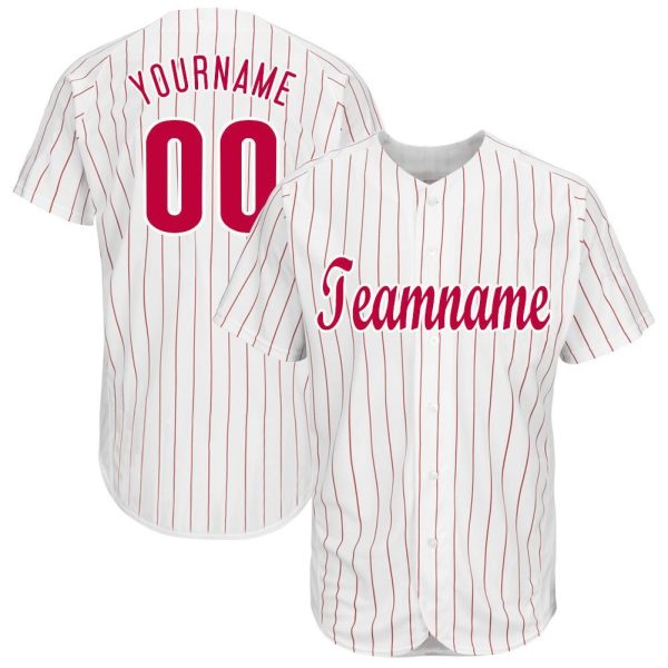 Custom Black Jersey, Personalized Black Baseball Jersey, Custom Baseball Jersey, Custom White Red Pinstripe Red-White Baseball Jersey Jezsport.com