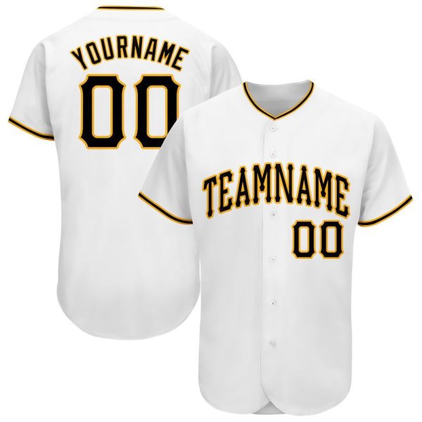 Custom Black Jersey, Personalized Black Baseball Jersey, Custom Baseball Jersey, Custom White Black-Gold Baseball Jersey Jezsport.com