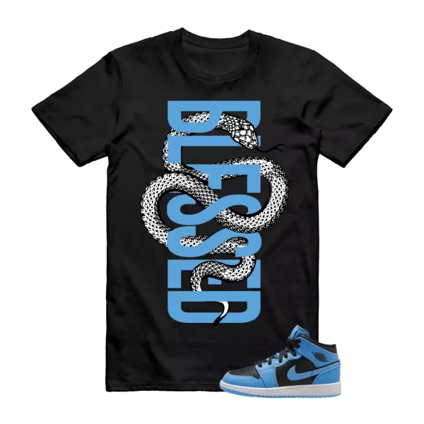 Mid University Blue Air 1 Black White T Shirt Match SNAKEBLS Jezsport.com