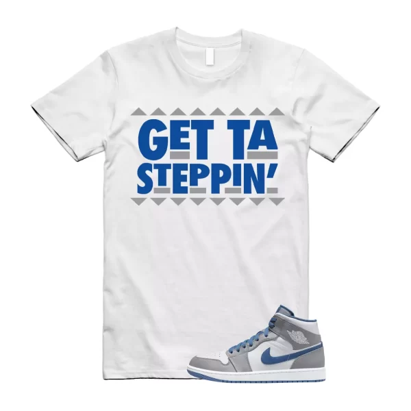 GET T Shirt to match Air Jordan 1 Mid True Blue Cement Grey White Jezsport.com