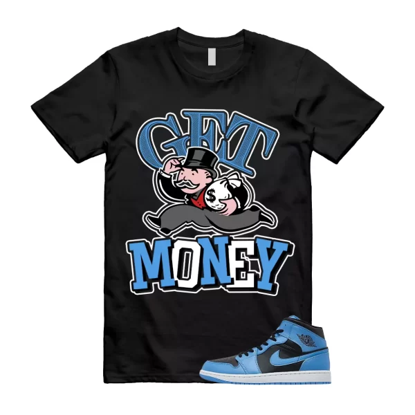 Mid University Blue Air 1 Black White T Shirt Match GM Jezsport.com