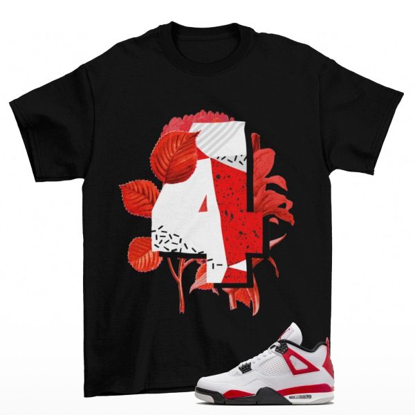 Floral Red Cement Shirt Black to Match Jordan 4 Retro Red Cement Jezsport.com