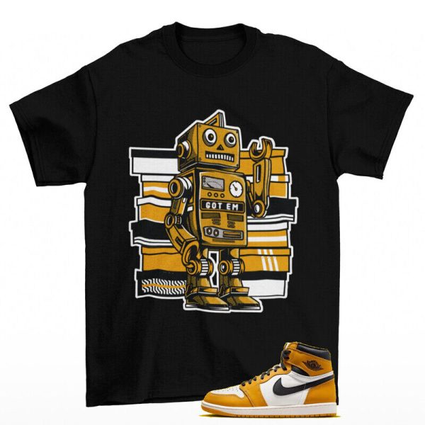 Sneaker Bot Shirt Black to Match Jordan 1 Retro High OG Yellow Ochre Jezsport.com