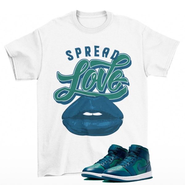 Spread Love Shirt to Match Jordan 1 Mid Sky J Teal French Blue Jezsport.com