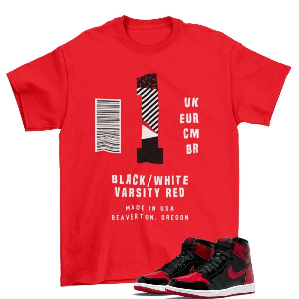 Box Label Shirt Red to Match Air Jordan 1 Retro OG Patent Bred