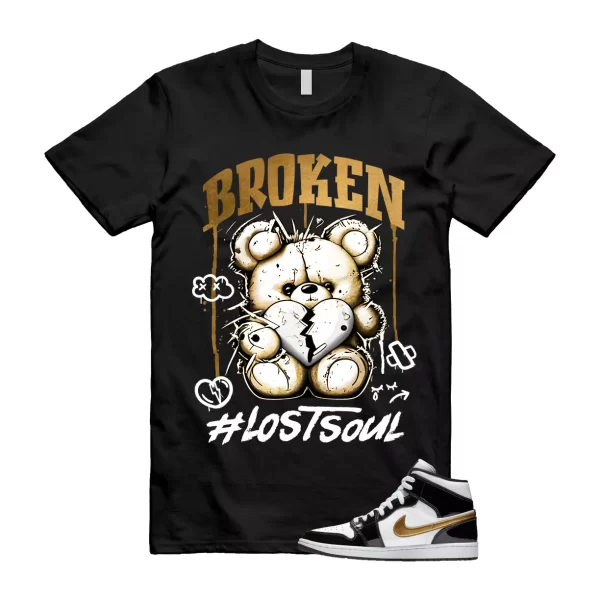 Metallic Gold Patent Black White Air 1 Mid T Shirt Match BRLS Jezsport.com