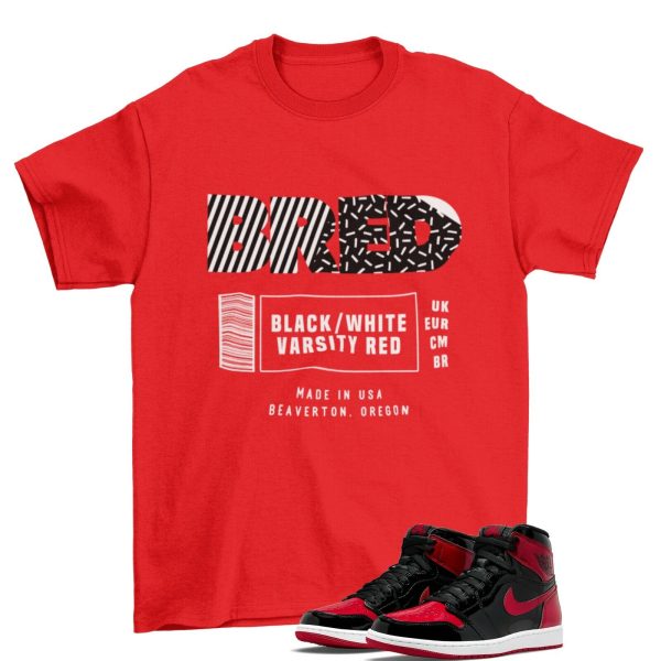 Box Label Bred Shirt Red to Match Air Jordan 1 Retro OG Patent Bred 555088-063 Jezsport.com