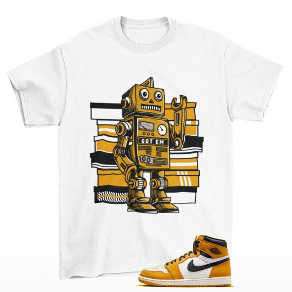 Sneaker Bot Shirt White to Match Jordan 1 Retro High OG Yellow Ochre Jezsport.com