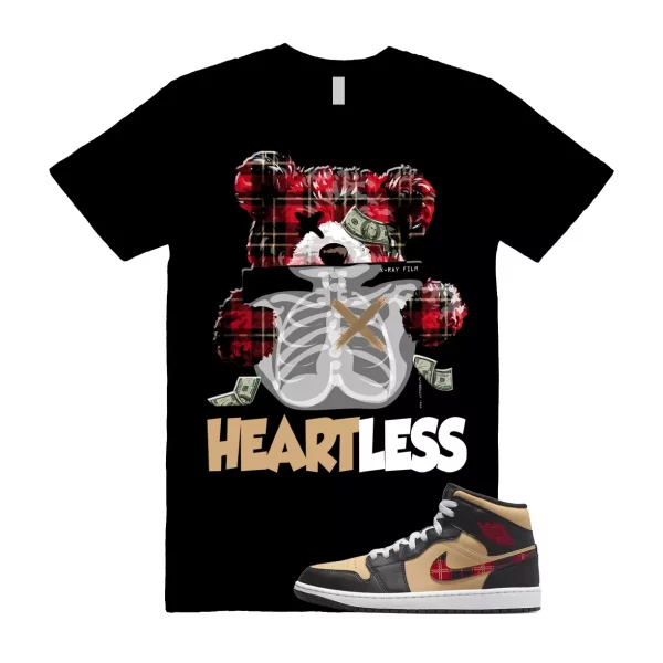 HEART T Shirt to match Mid Tartan Tan Black Red Plaid Sesame Fire Red Jezsport.com