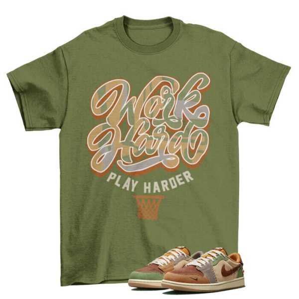 Play Harder Sneaker Shirt to Match AIR JORDAN 1 RETRO LOW VOODOO / DZ7292-200 Jezsport.com