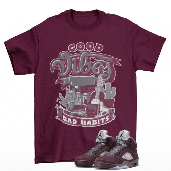 Vibes Burgundy Shirt to Match Jordan 5 Retro Burgundy DZ4131-600 Jezsport.com