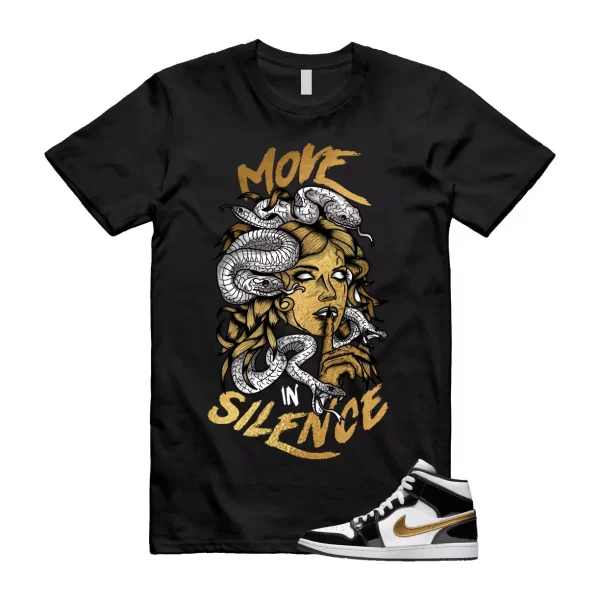 Metallic Gold Patent Black White Air 1 Mid T Shirt Match MIS Jezsport.com