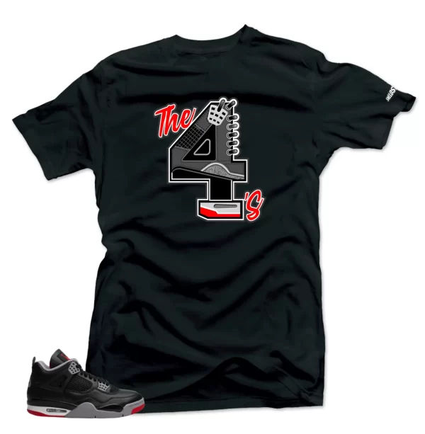 Shirt to Match Jordan 4 Bred Reimagined -The 4s Red-Sneaker Black Tee Jezsport.com