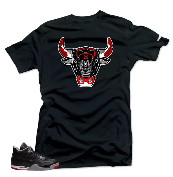 Shirt to Match Jordan 4 Bred Reimagined -Bull Stripes Red-Sneaker Black Tee Jezsport.com