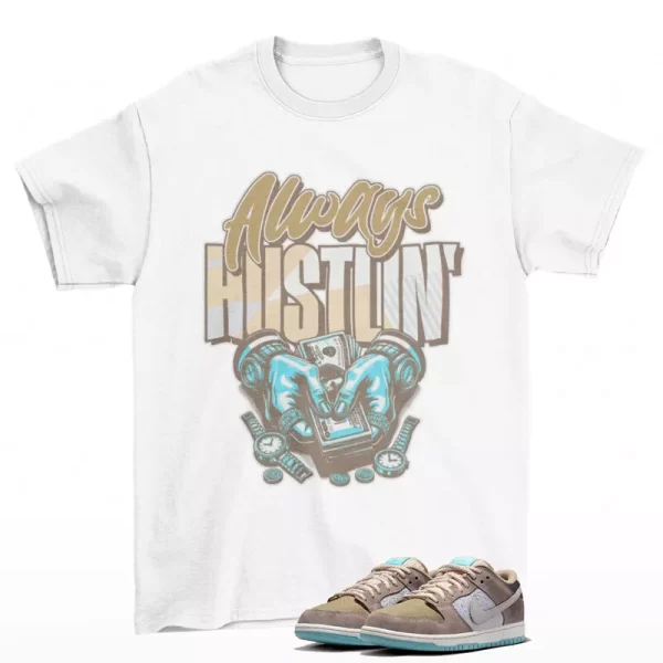 Hustling Shirt White to Match SB Dunk Low Big Money Savings FZ3129-200 Jezsport.com