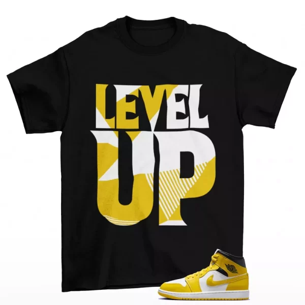 Level Up Sneaker Shirt Black to Match Jordan 1 Mid Vivid Sulfur BQ6472-170 Jezsport.com