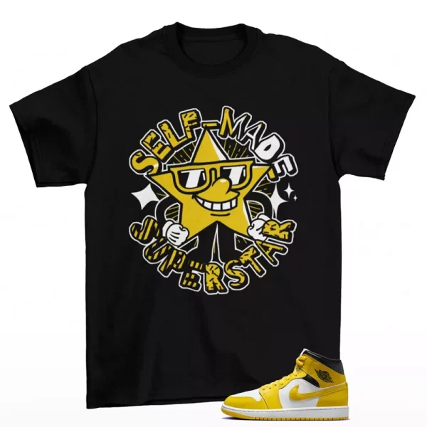 Superstar Sneaker Shirt Black to Match Jordan 1 Mid Vivid Sulfur BQ6472-170 Jezsport.com