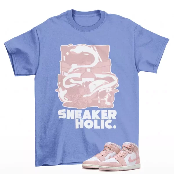 Sneaker Holic Shirt Blue to Match Jordan 1 Mid Legend Pink Suede FN5215-161 Jezsport.com