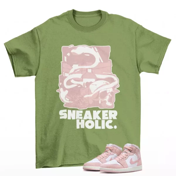 Sneaker Holic Shirt Green to Match Jordan 1 Mid Legend Pink Suede FN5215-161 Jezsport.com