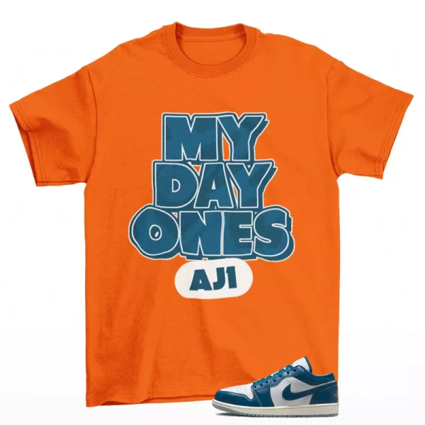 Day One Sneaker Shirt Orange to Match Jordan 1 Low Industrial Blue FN5214-141 Jezsport.com