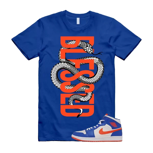 SNAKEB T Shirt to match Air Jordan 1 Mid Knicks Sail Game Royal Blue Rush Orange Jezsport.com