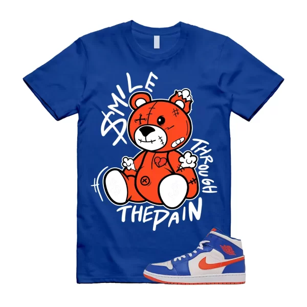 SM2 T Shirt to match Air Jordan 1 Mid Knicks Sail Game Royal Blue Rush Orange Jezsport.com