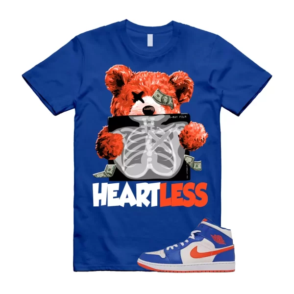 HEART T Shirt to match Air Jordan 1 Mid Knicks Sail Game Royal Blue Rush Orange Jezsport.com