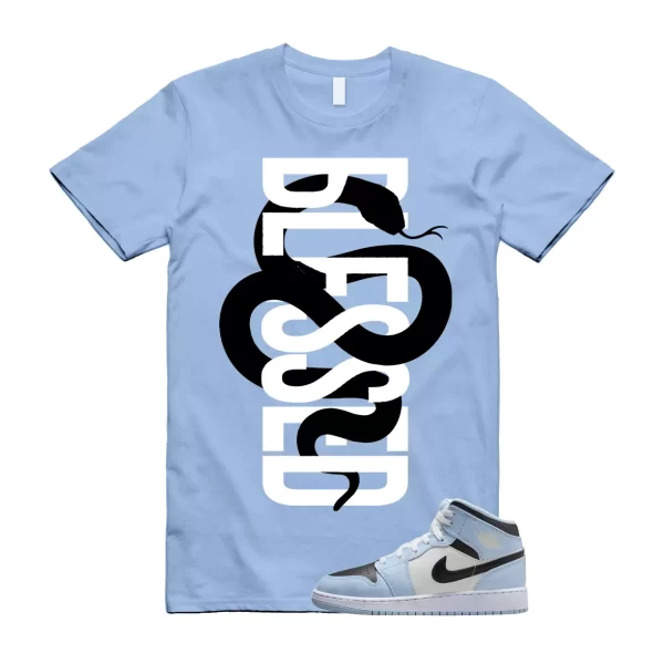 SNAKEBLS T Shirt to match Air Jordan 1 Mid GS Ice Blue Sail Black White UNC Jezsport.com