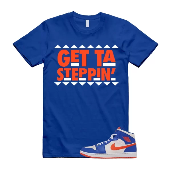 GET T Shirt to match Air Jordan 1 Mid Knicks Sail Game Royal Blue Rush Orange Jezsport.com