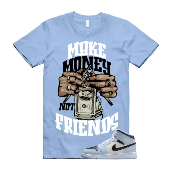 MM T Shirt to match Air Jordan 1 Mid GS Ice Blue Sail Black White UNC Jezsport.com