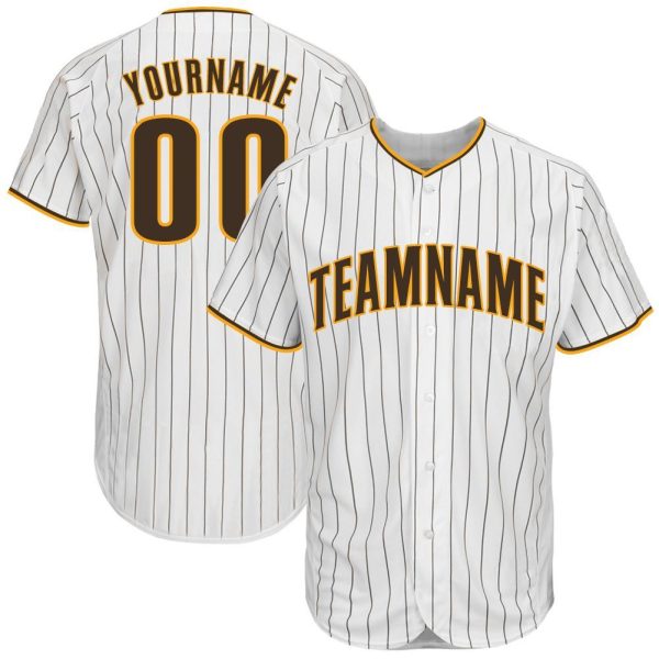 Custom Black Jersey, Personalized Black Baseball Jersey, Custom Baseball Jersey, Custom White Brown Pinstripe Brown-Gold Baseball Jersey Jezsport.com