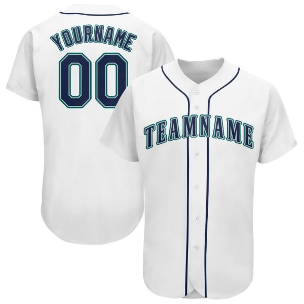 Custom Black Jersey, Personalized Black Baseball Jersey, Custom Baseball Jersey, Custom White Navy-Teal Baseball Jersey Jezsport.com