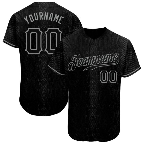 Custom Black Jersey, Personalized Black Baseball Jersey, Custom Baseball Jersey, Custom Black Snakeskin Black-Gray Authentic Baseball Jersey Jezsport.com