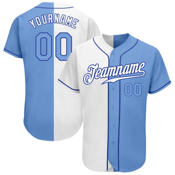 Custom Black Jersey, Personalized Black Baseball Jersey, Custom Baseball Jersey, Custom White Light Blue-Royal Authentic Split Fashion Baseball Jersey Jezsport.com