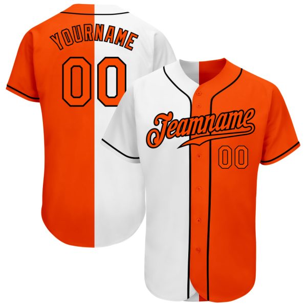 Custom Black Jersey, Personalized Black Baseball Jersey, Custom Baseball Jersey, Custom White Orange-Black Authentic Split Fashion Baseball Jersey Jezsport.com