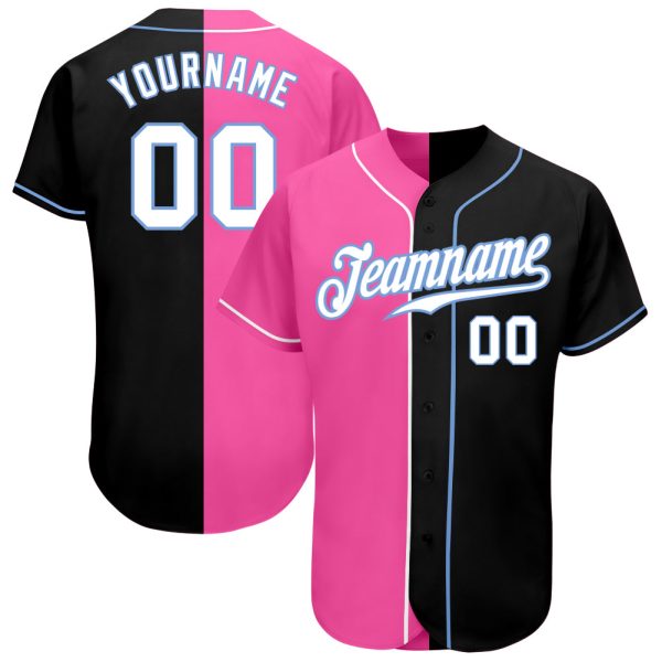 Custom Black Jersey, Personalized Black Baseball Jersey, Custom Baseball Jersey, Custom Black White-Pink Authentic Split Fashion Baseball Jersey Jezsport.com