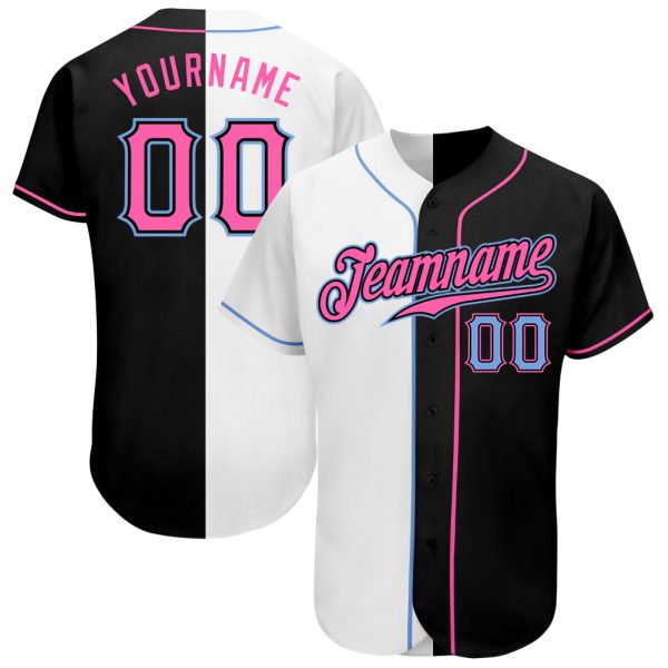 Custom Black Jersey, Personalized Black Baseball Jersey, Custom Baseball Jersey, Custom Black Pink-White Authentic Split Fashion Baseball Jersey Jezsport.com