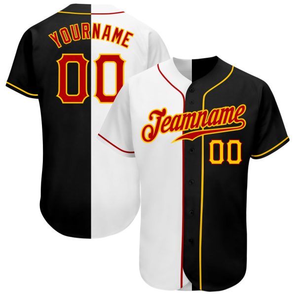 Custom Black Jersey, Personalized Black Baseball Jersey, Custom Baseball Jersey, Custom Black Red-White Authentic Split Fashion Baseball Jersey Jezsport.com