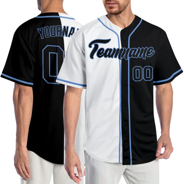 Custom Black Jersey, Personalized Black Baseball Jersey, Custom Baseball Jersey, Custom White Black-Light Blue Authentic Split Fashion Baseball Jersey Jezsport.com