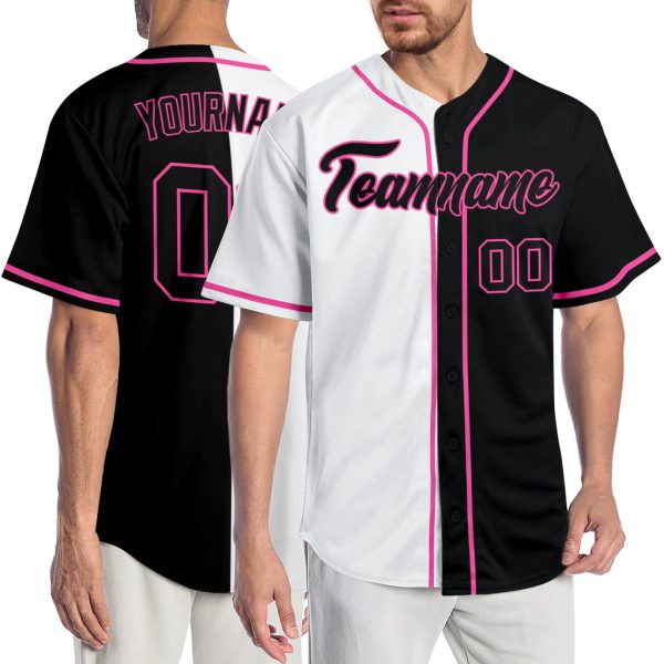 Custom Black Jersey, Personalized Black Baseball Jersey, Custom Baseball Jersey, Custom White Black-Pink Authentic Split Fashion Baseball Jersey Jezsport.com