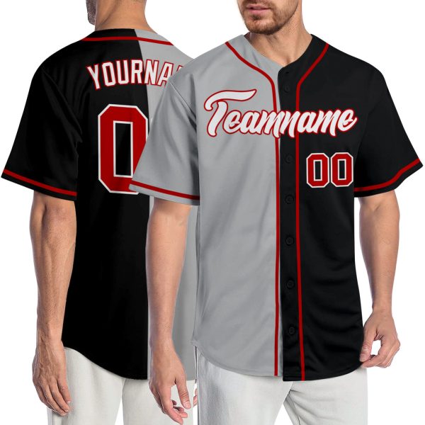 Custom Black Jersey, Personalized Black Baseball Jersey, Custom Baseball Jersey, Custom Black Red-Gray Authentic Split Fashion Baseball Jersey Jezsport.com