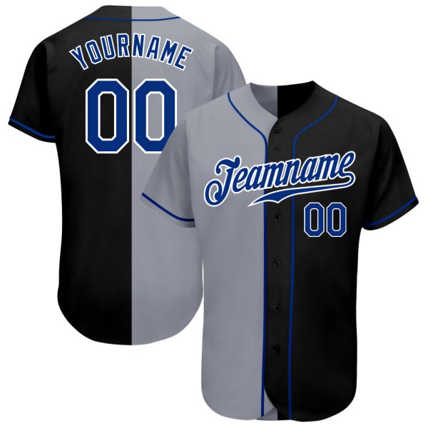 Custom Black Jersey, Personalized Black Baseball Jersey, Custom Baseball Jersey, Custom Black Royal-Gray Authentic Split Fashion Baseball Jersey Jezsport.com