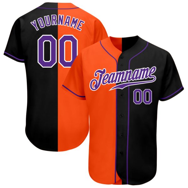 Custom Black Jersey, Personalized Black Baseball Jersey, Custom Baseball Jersey, Custom Black Purple-Orange Authentic Split Fashion Baseball Jersey Jezsport.com