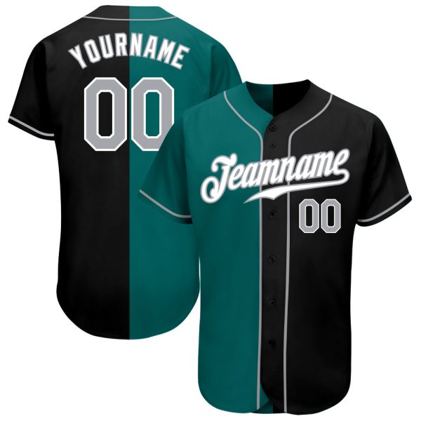 Custom Black Jersey, Personalized Black Baseball Jersey, Custom Baseball Jersey, Custom Black Gray-Teal Authentic Split Fashion Baseball Jersey Jezsport.com