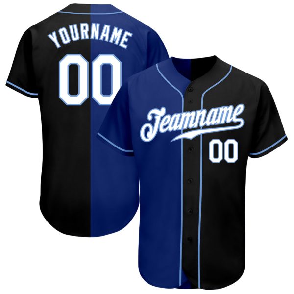 Custom Black Jersey, Personalized Black Baseball Jersey, Custom Baseball Jersey, Custom Black White-Royal Authentic Split Fashion Baseball Jersey Jezsport.com