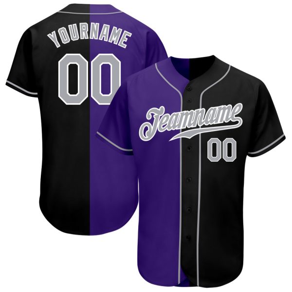 Custom Black Jersey, Personalized Black Baseball Jersey, Custom Baseball Jersey, Custom Black Gray-Purple Authentic Split Fashion Baseball Jersey Jezsport.com