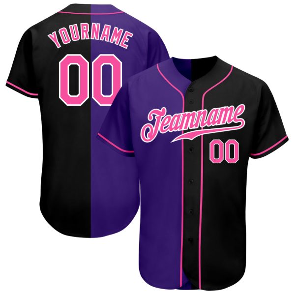 Custom Black Jersey, Personalized Black Baseball Jersey, Custom Baseball Jersey, Custom Black Pink-Purple Authentic Split Fashion Baseball Jersey Jezsport.com