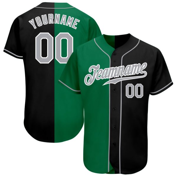 Custom Black Jersey, Personalized Black Baseball Jersey, Custom Baseball Jersey, Custom Black Gray-Kelly Green Authentic Split Fashion Baseball Jersey Jezsport.com